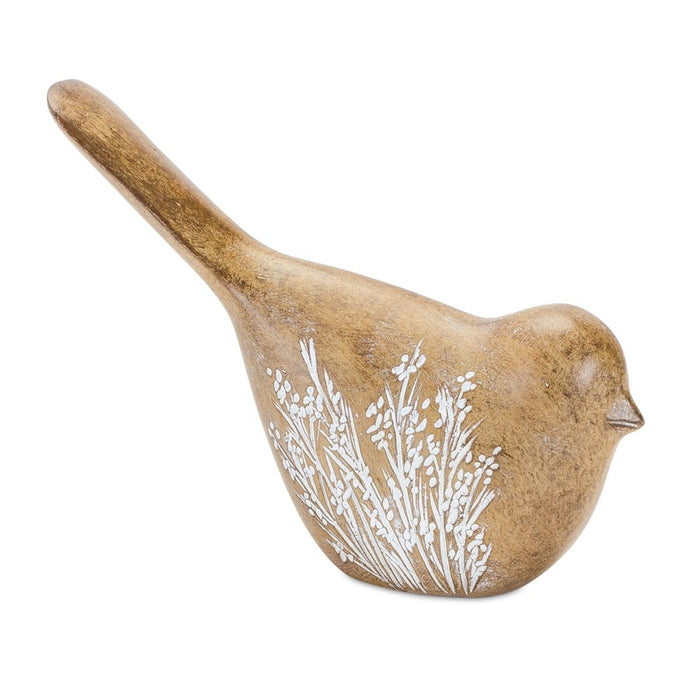 Melrose Floral Etched Bird Figurine/Wood GRain, Design, Set/4, Brown