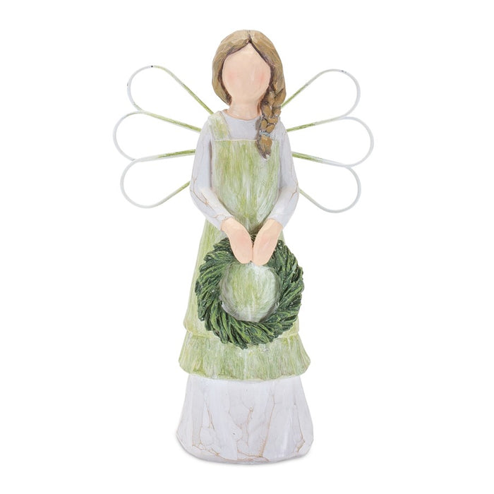 Melrose Farmhouse Angel Figurine/Floral Accent, Set of 2, Grey/Yellow