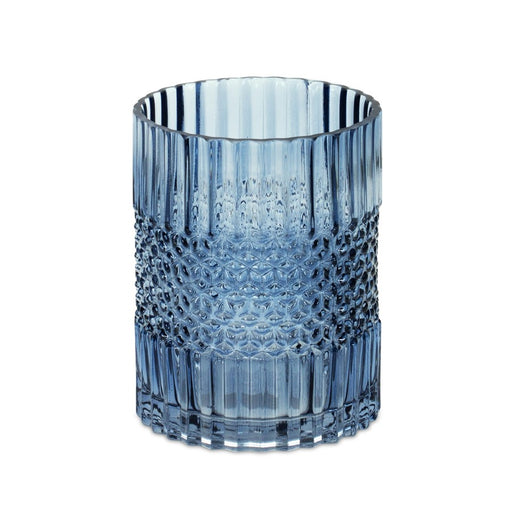 Melrose International Blue Ribbed Glass Vase or Candle Holder 8"H - 85494DS
