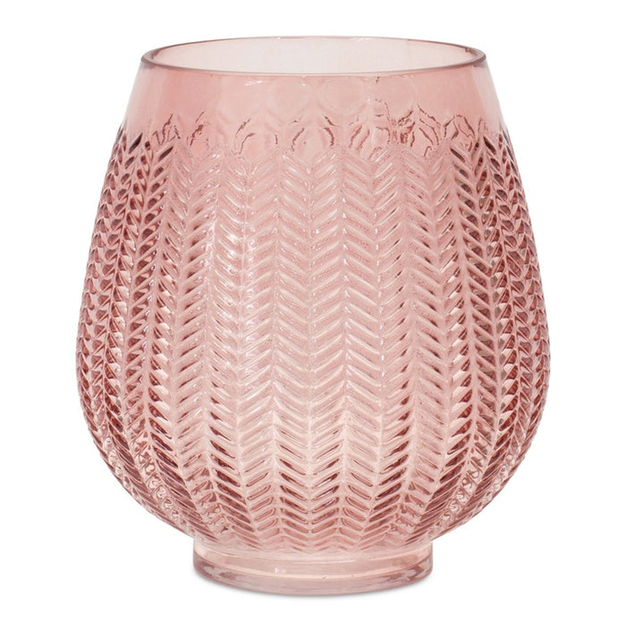 Melrose International Pink Ribbed Glass Vase or Candle Holder 8"H - 85502DS
