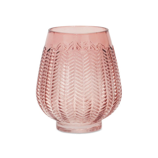 Melrose International Pink Ribbed Glass Vase or Candle Holder 6"H - 85503DS