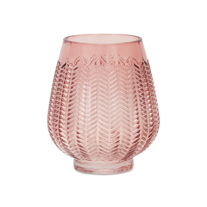 Melrose International Pink Ribbed Glass Vase or Candle Holder 6"H - 85503DS