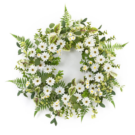 Melrose Mixed Fern/Daily Floral Wreath 22.5"D, Green/White - 85507DS