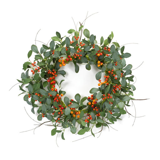 Melrose International Foliage/Berry Twig Wreath 21"D, Red/Green - 85508DS