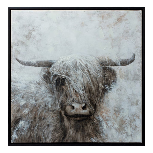 Melrose Framed Mount, Bull Canvas Painting Wall Art 20.5", White/Brown - 85528DS