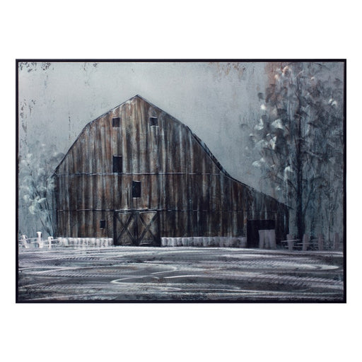 Melrose Framed Modern Barn Canvas Painting Wall Art 31.5"L, Silver - 85529DS
