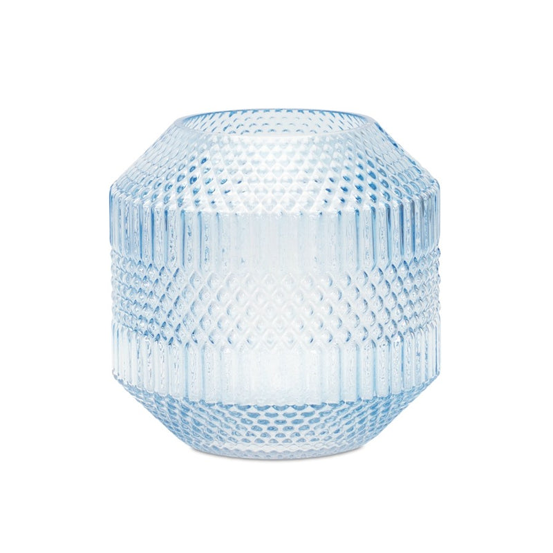 Melrose Diamond Pattern Blue Glass Vase or Candle Holder 6.5"H - 85549DS