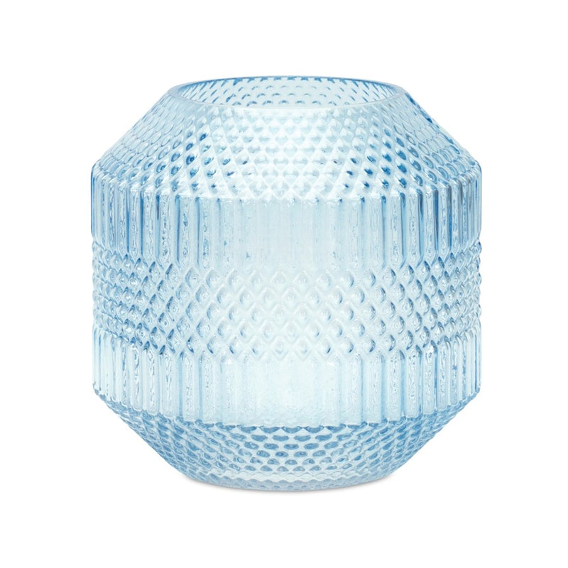Melrose Diamond Pattern Blue Glass Vase or Candle Holder 8"H - 85550DS