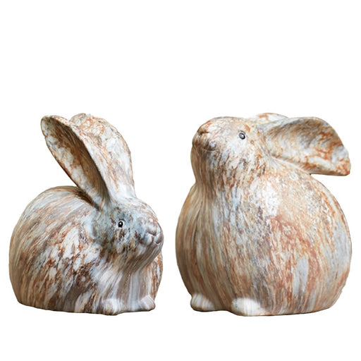 Melrose Modern Bunny Rabbit Figurine/Marble, Set/2, White/Grey/Brown - 85556DS
