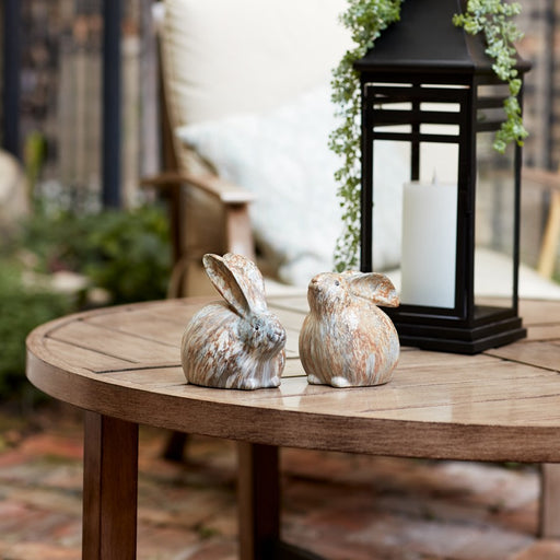 Melrose Modern Bunny Rabbit Figurine/Marble, Set/2, White/Grey/Brown