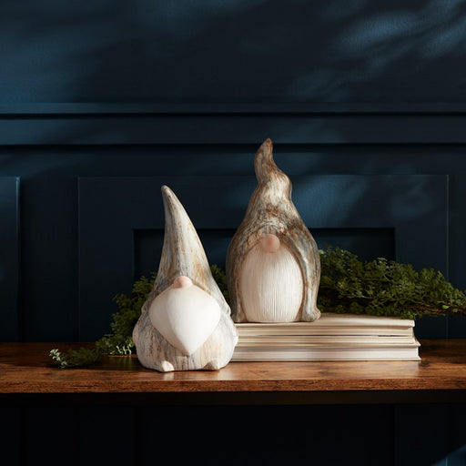 Melrose Modern Terra Cotta Gnome Figurine/Marble, Set of 2, Grey/White