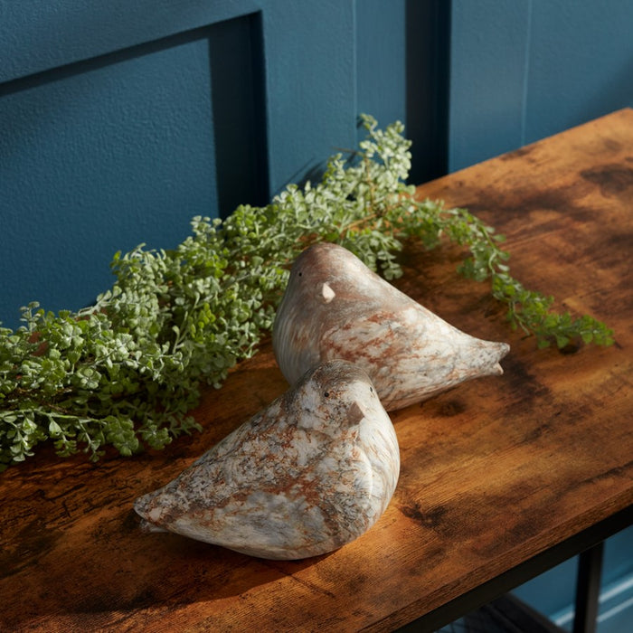 Melrose Terra Cotta Bird/Marble Design, Set of 2, Blue/Grey/White
