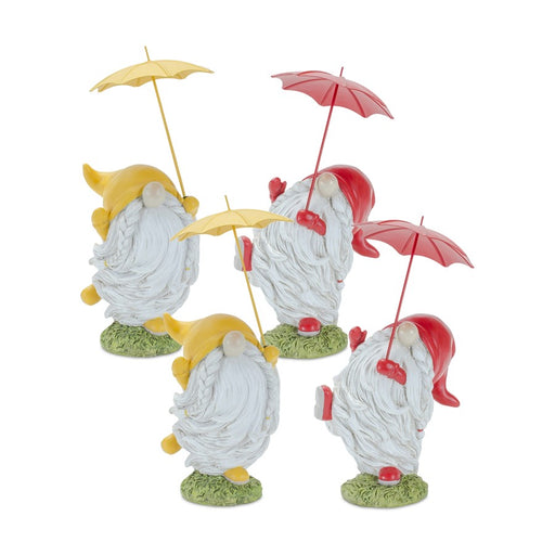 Melrose Whimsical Dancing Garden Gnome Figurine/Umbrella, Set of 2, Ye - 85560DS