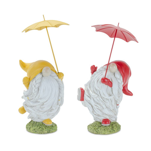 Melrose Whimsical Dancing Garden Gnome Figurine/Umbrella, Set of 2, Ye