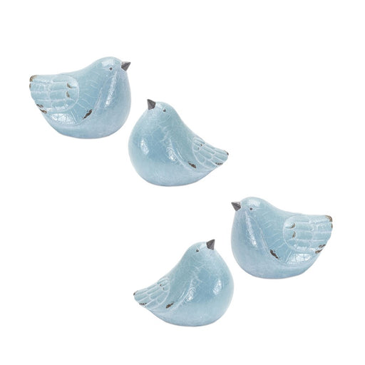 Melrose Cracked Terra Cotta Bird Figurine/Distressed, Set of 4, Blue/G - 85564DS