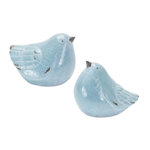 Melrose Cracked Terra Cotta Bird Figurine/Distressed, Set of 4, Blue/G