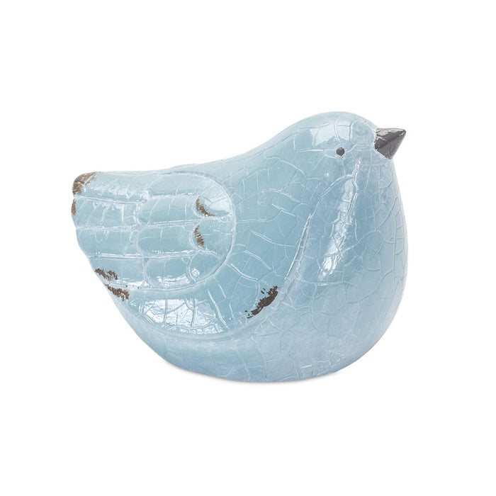 Melrose Cracked Terra Cotta Bird Figurine/Distressed, Set of 4, Blue/G