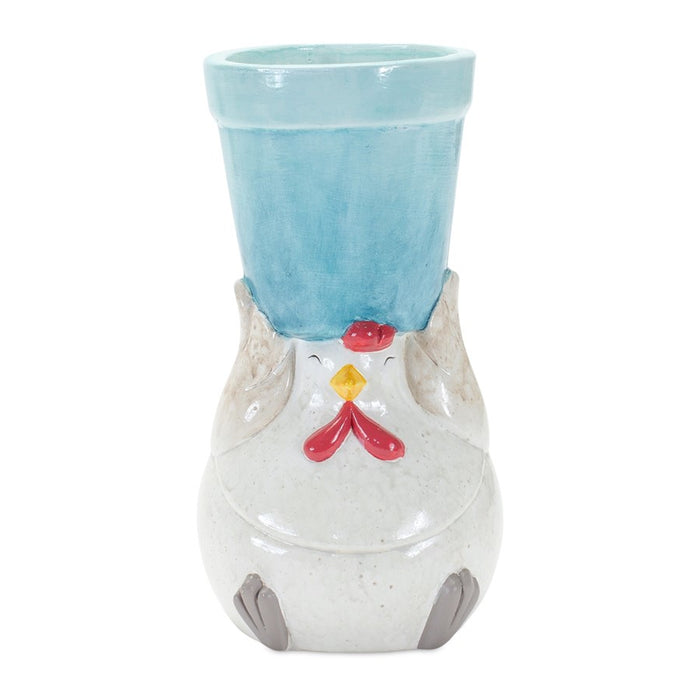Melrose Whimsical Terra Cotta Chicken/Flower Pot, Set of 4, Blue/Green