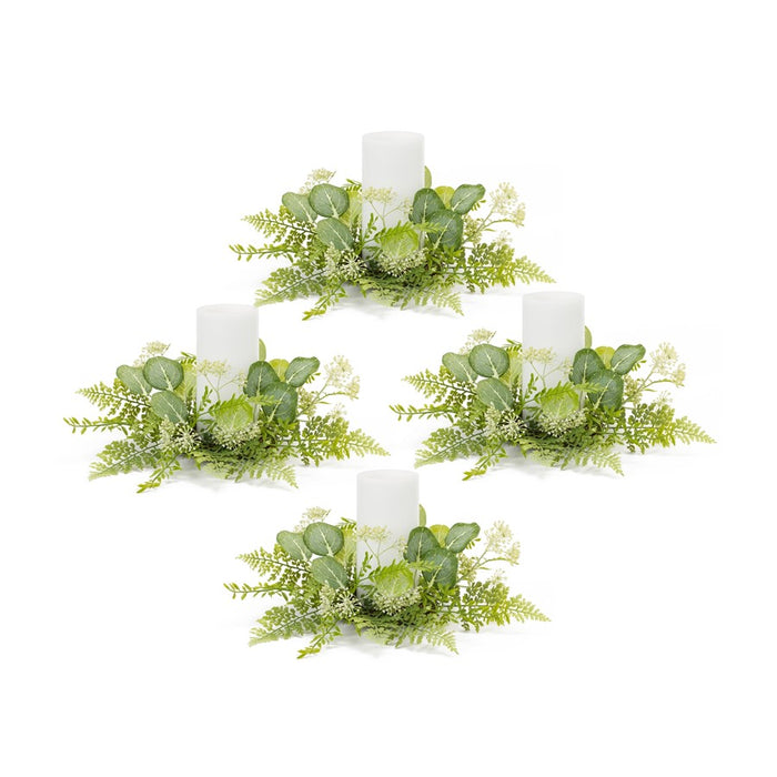 Melrose Mixed Fern/Eucalyptus Foliage Candle Ring, Set of 4, Green - 85569DS
