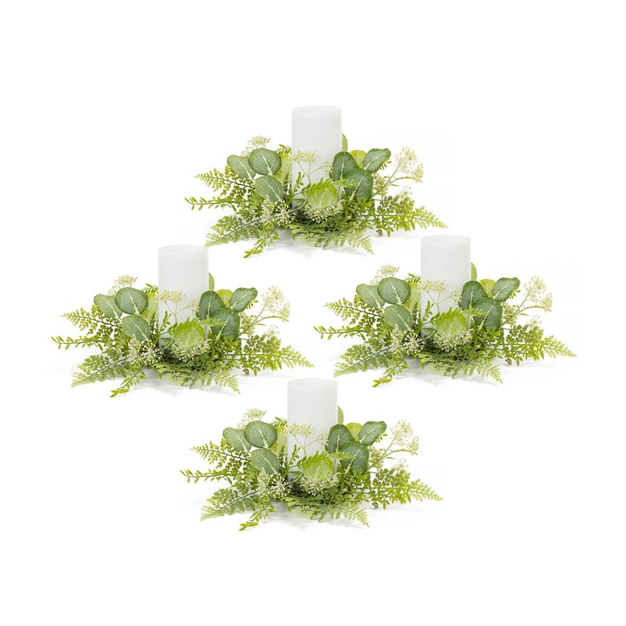 Melrose Mixed Fern/Eucalyptus Foliage Candle Ring, Set of 4, Green - 85569DS
