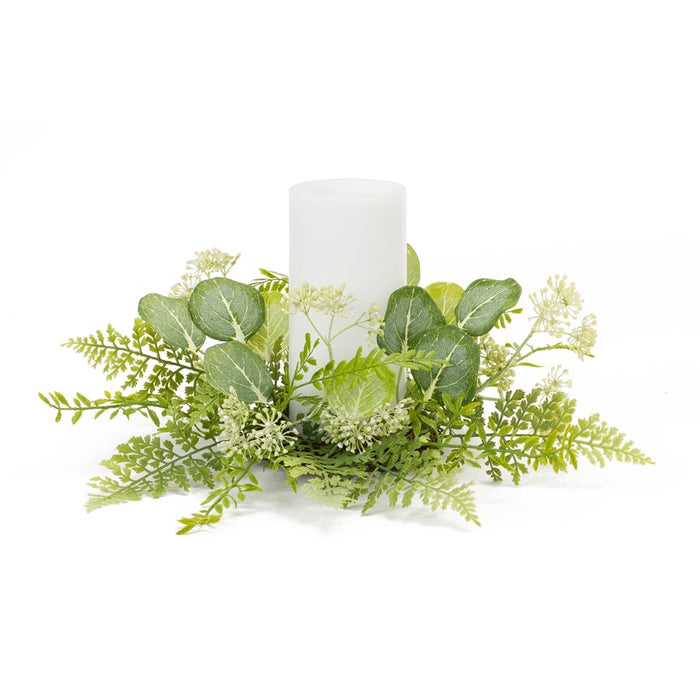 Melrose Mixed Fern/Eucalyptus Foliage Candle Ring, Set of 4, Green