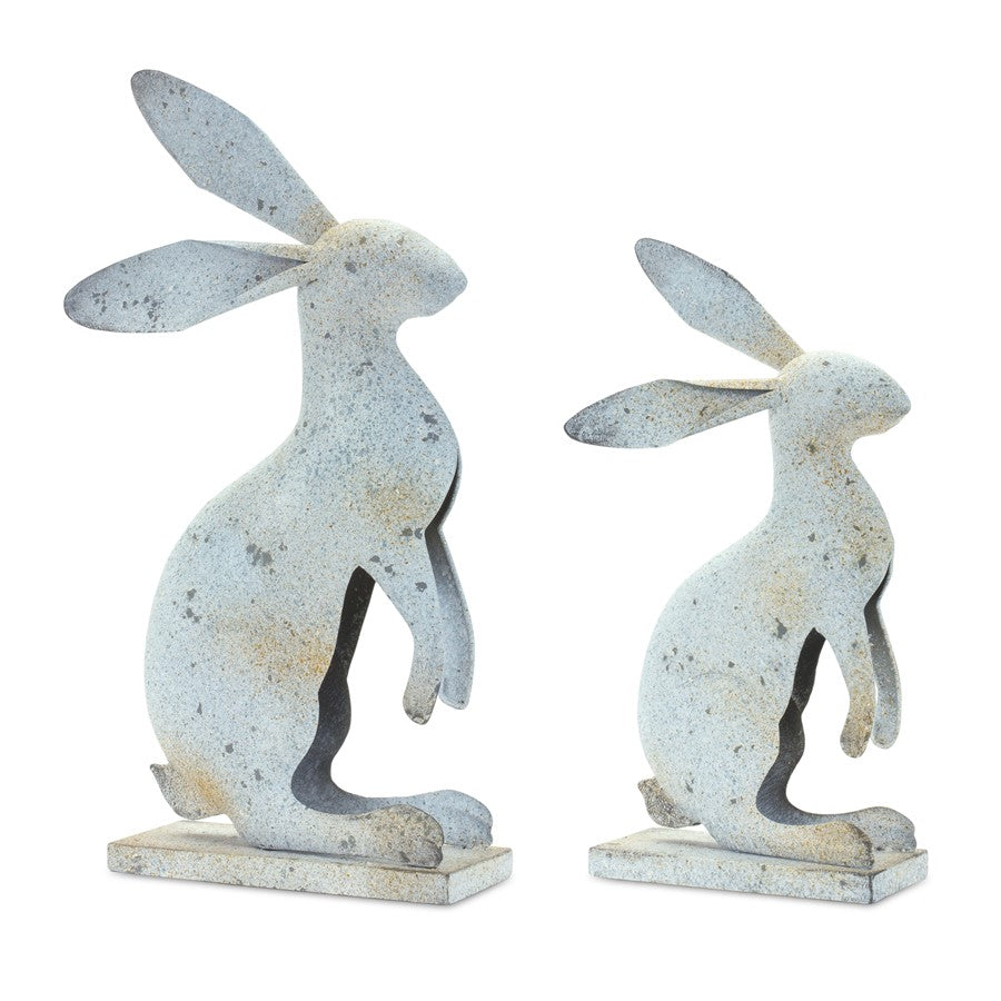 Melrose Weathered Iron Standing Rabbit Decor/Distressed, Set/2, Green - 85570DS