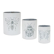 Melrose International Brushed Metal Insect Pot, Set of 3, White/Grey - 85576DS