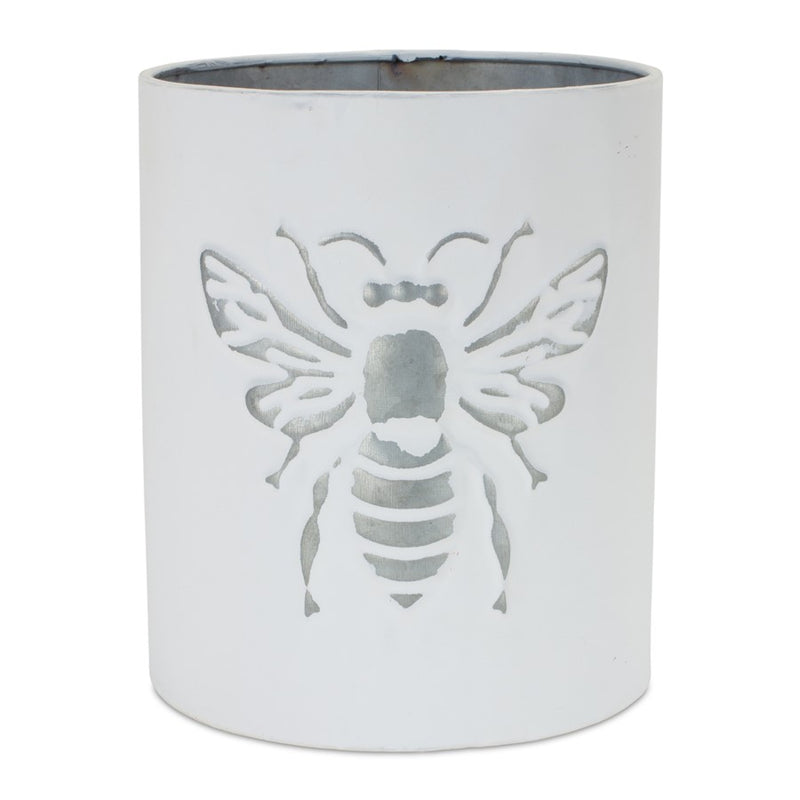 Melrose International Brushed Metal Insect Pot, Set of 3, White/Grey