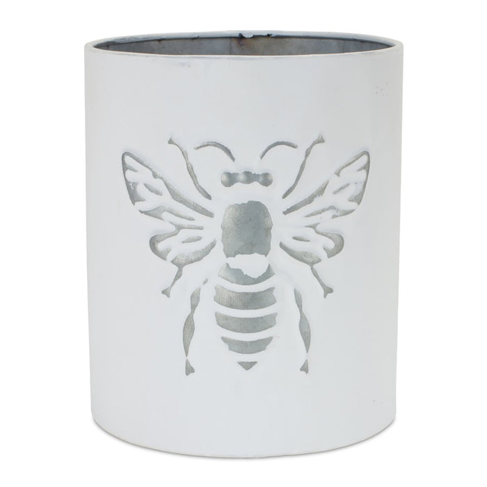 Melrose International Brushed Metal Insect Pot, Set of 3, White/Grey