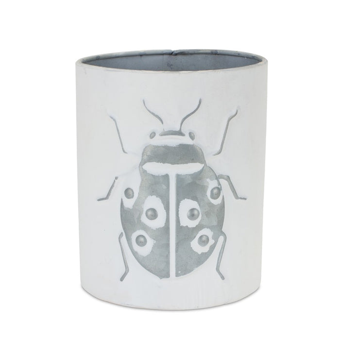 Melrose International Brushed Metal Insect Pot, Set of 3, White/Grey