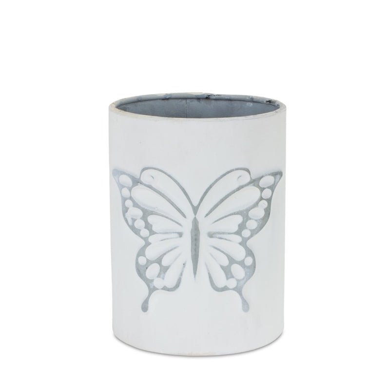 Melrose International Brushed Metal Insect Pot, Set of 3, White/Grey