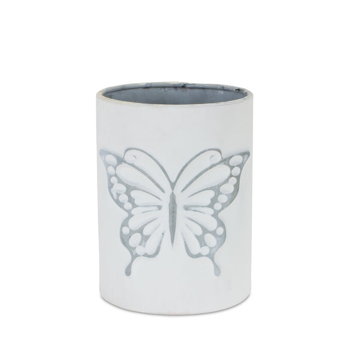 Melrose International Brushed Metal Insect Pot, Set of 3, White/Grey