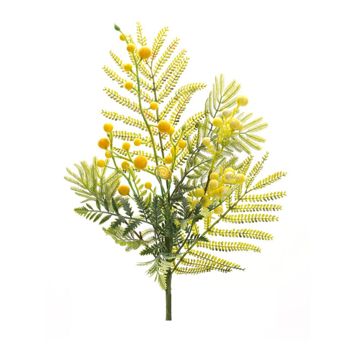 Melrose Mimosa Leaf Berry Spray (Set of 6), Green/Yellow