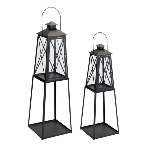 Melrose Traditional Metal Lantern/Tapered Stand, Set of 2, Black - 85611DS