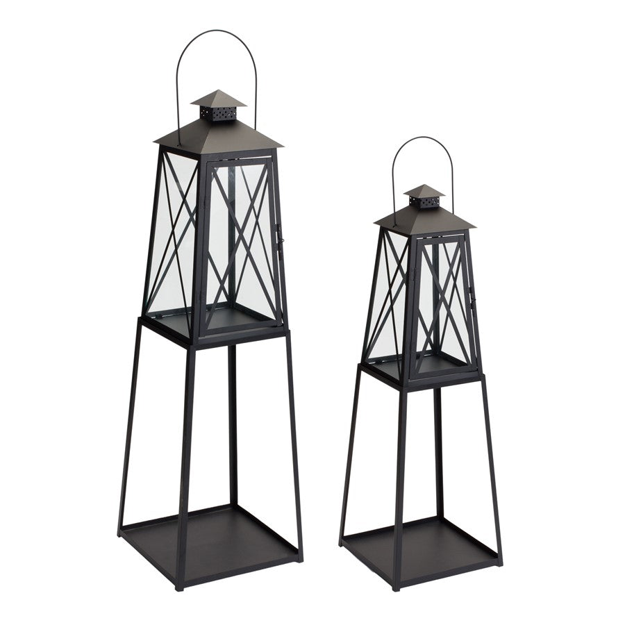 Melrose Traditional Metal Lantern/Tapered Stand, Set of 2, Black - 85611DS