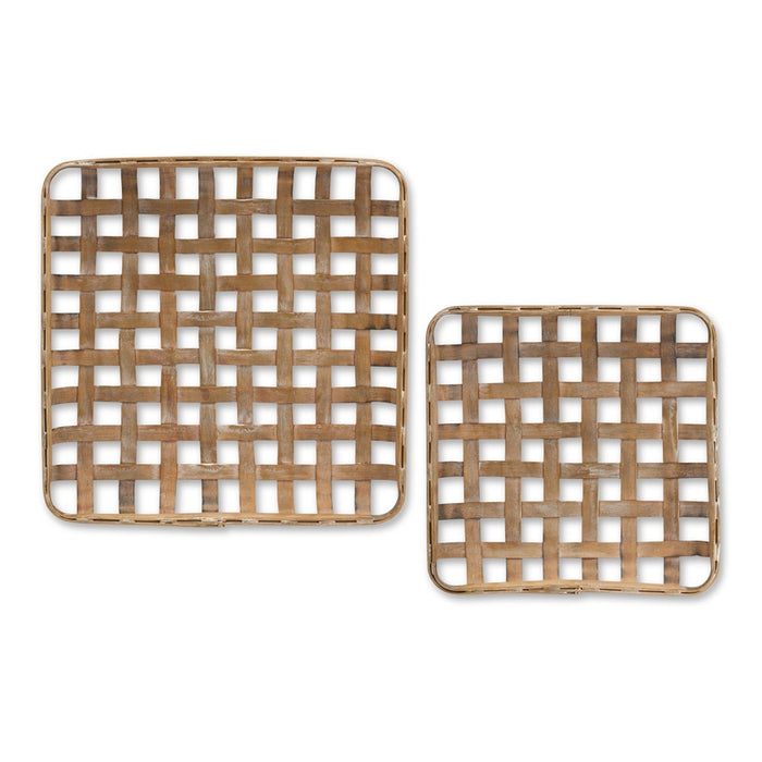 Melrose International Square Bamboo Basket Tray, Set of 2, Brown