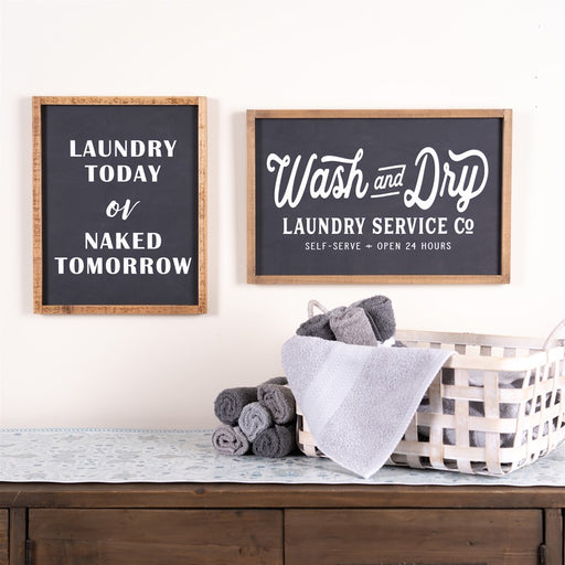 Melrose Wood Laundry Sentiment Sign 15"H, Black/White/Brown