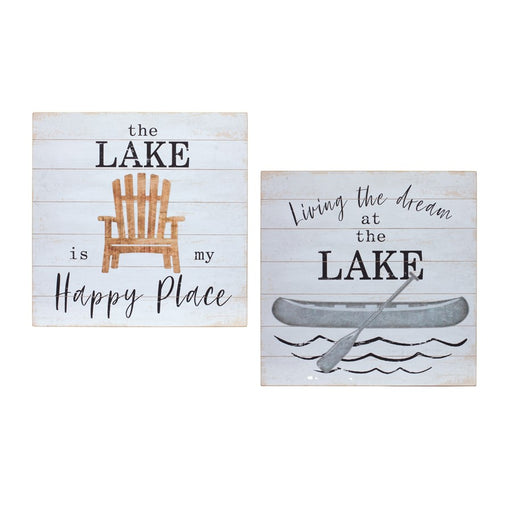 Melrose Wooden Lake Life Sentiment Sign, Set of 2, White/Blue - 85628DS