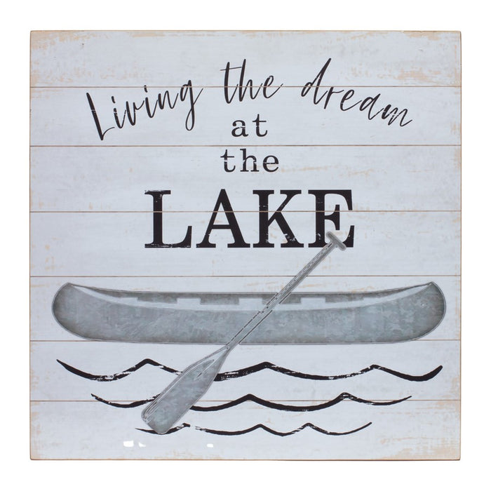 Melrose Wooden Lake Life Sentiment Sign, Set of 2, White/Blue