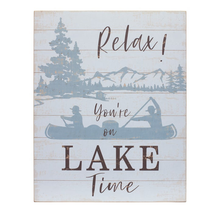 Melrose Wooden Lake Life Sentiment Sign, Set of 2, White/Brown/Blue