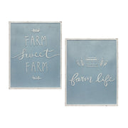Melrose Metal Farm Life Sentiment Sign, Set of 2, Blue/White - 85630DS