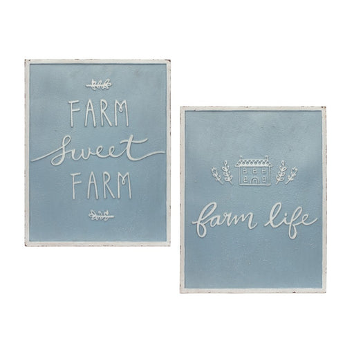 Melrose Metal Farm Life Sentiment Sign, Set of 2, Blue/White - 85630DS