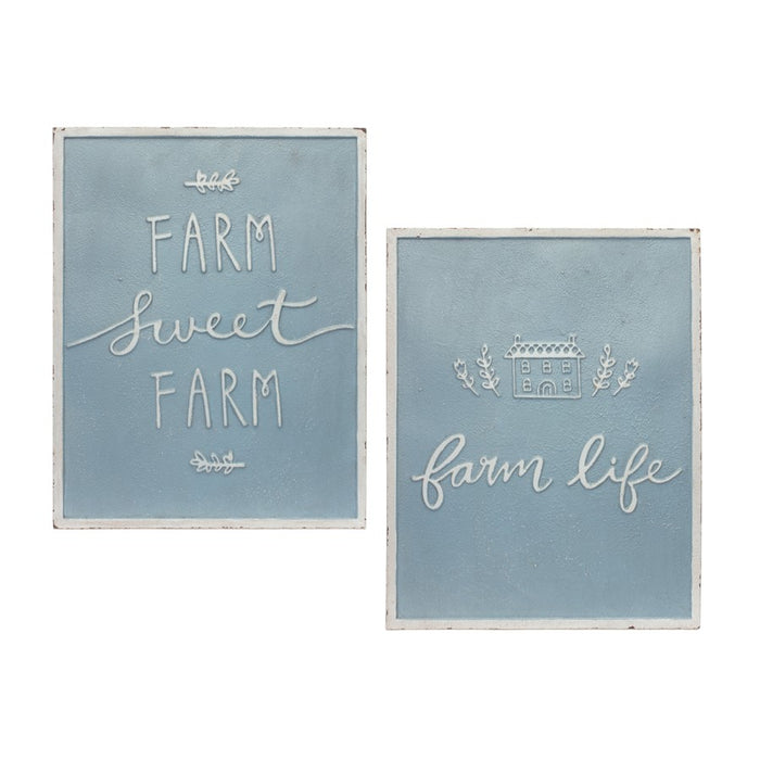 Melrose Metal Farm Life Sentiment Sign, Set of 2, Blue/White - 85630DS