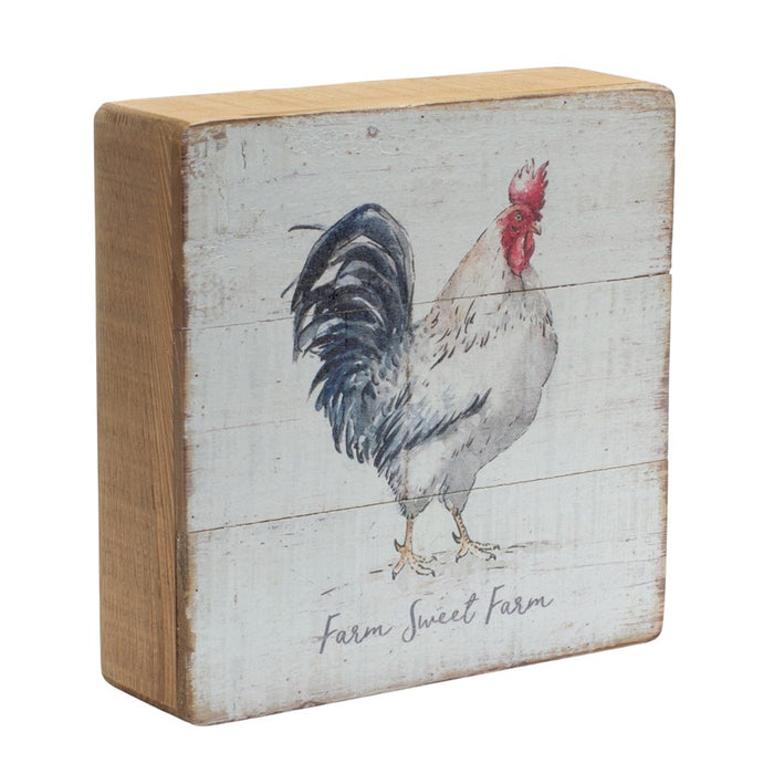 Melrose Rustic Wood Farm Animal Sentiment Block, Set of 4, White/Brown