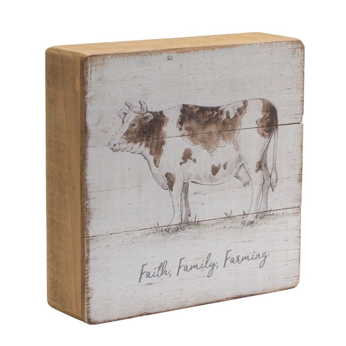 Melrose Rustic Wood Farm Animal Sentiment Block, Set of 4, White/Brown