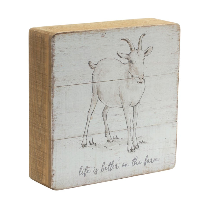 Melrose Rustic Wood Farm Animal Sentiment Block, Set of 4, White/Brown