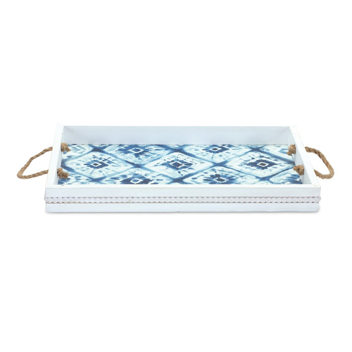 Melrose International Wooden Tie-Dye Design Tray, Set of 2, White/Blue