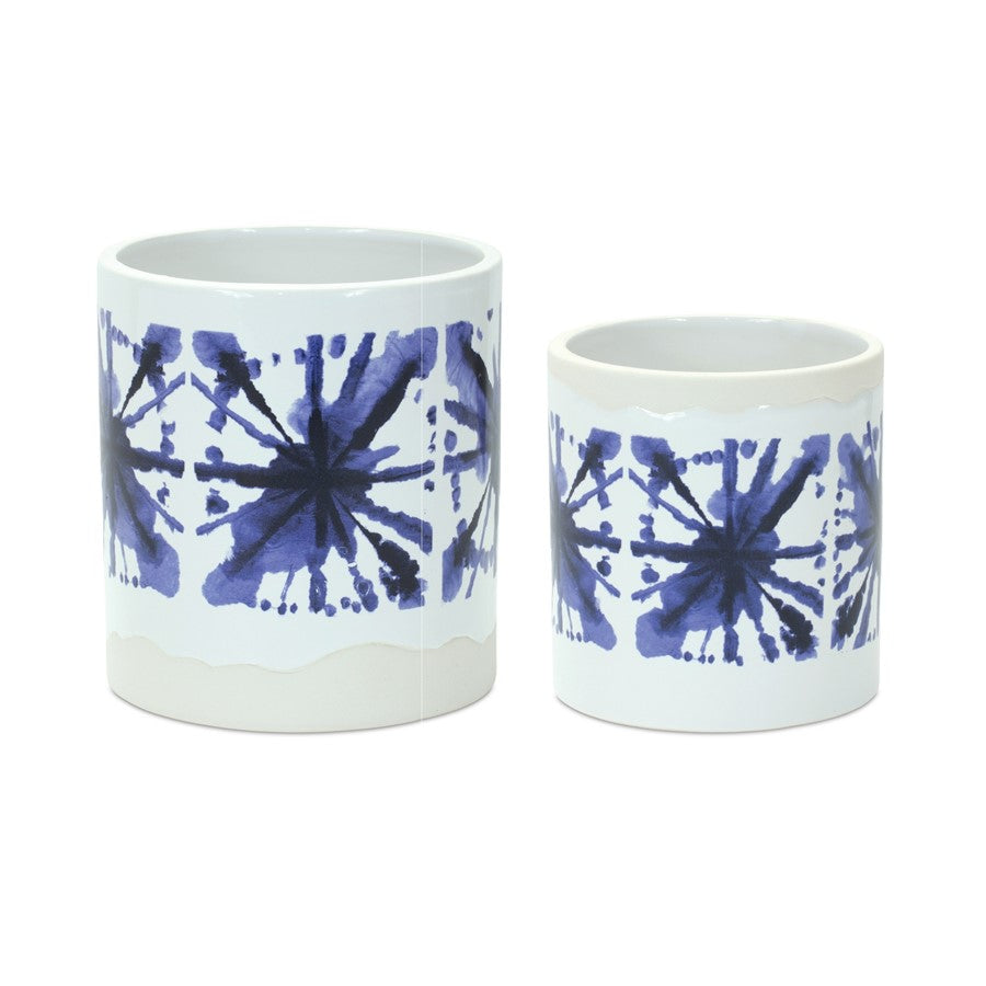 Melrose International Tie-Dye Print Ceramic Pot, Set of 2, White - 85659DS