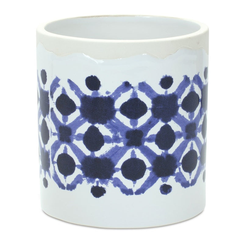 Melrose International Tie-Dye Print Ceramic Pot, Set of 2, White/Blue