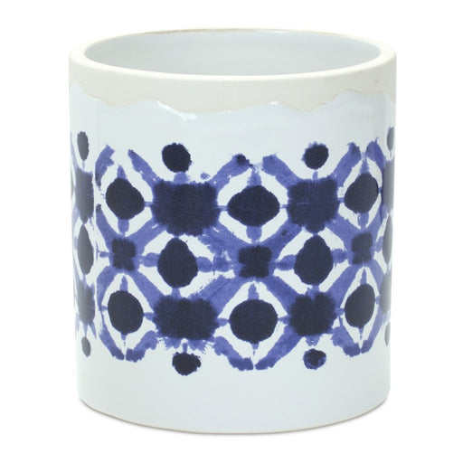 Melrose International Tie-Dye Print Ceramic Pot, Set of 2, White/Blue